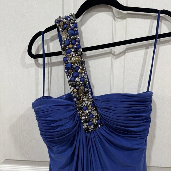 Women’s MIGNON blue Dress Formal Gems Asymmetrical Size 6 Long Maxi‎ - Picture 5 of 12
